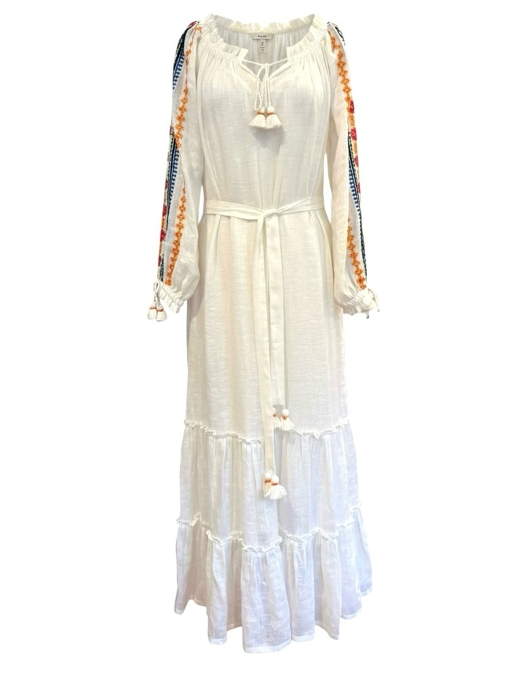 Tory Burch Embroidered Peasant Maxi Dress Cover-up On or Off Shoulder Small